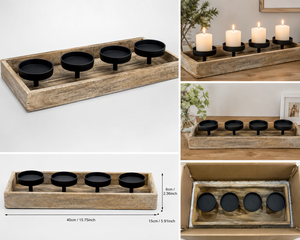 Portavelas Rectangular de Madera con 4 Portavelas Negros, Decoración para el Hogar - Product Image 2