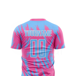 Conjunto de Camisetas de Fútbol Personalizadas, Color Rosa y Azul, Impresión Sublimada, Secado Rápido, Poliéster, Uniformes Deportivos Unisex para Adultos - Product Image 4