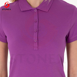Camiseta Polo Morada Personalizada al por Mayor para Mujer, Camiseta de Golf Bordada de Algodón Piqué de Primera Calidad, Uniforme Informal de Manga Corta, OEM - Product Image 5