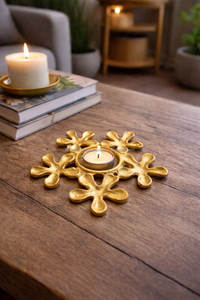 Indian Handicraft Filigree Vintage Metal Leaf Shape <b>Tealight</b> <b>Holder</b> - Artisan Pierced Shadow Votive Stand for Festive - Product Image 2