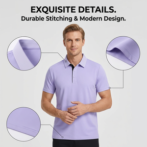 Men's Purple Short Sleeve Polo Shirt Knitted Breathable Solid Color Casual Design Button Front Regular Fit made in Bangladesh - Product Image 2