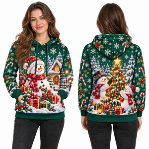 <b>Women's</b> <b>Christmas</b> Hooded Knitted Fleece Windproof Pullover <b>Sweater</b> Full Sleeve Winter Sweatshirt Pockets - Product Image 3