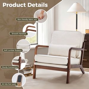 Poltrona Moderna con Braccioli e Cuscino, Struttura in Legno - Sedia da Lettura Beige per Soggiorno, Camera da Letto o Palestra - Product Image 3