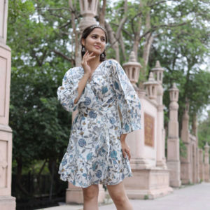 Vestido corto indio hecho a mano con estampado de bloques de algodón para mujer, vestido elegante para fiesta, regalo de novia personalizado para ella en oferta - Product Image 1