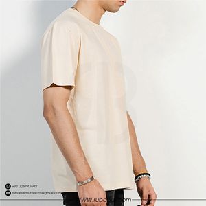 T-shirt pour homme beige à manches courtes, col rond, coupe classique, jersey décontracté en coton respirant, logo imprimé sur le devant, design personnalisé - Product Image 3