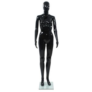 Manichino Femminile Nero Lucido con Base in Vetro, Espositore a Corpo Intero 68,9 Pollici - Product Image 2