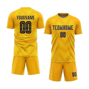 Ensemble de maillots de football à impression par sublimation, col en V, manches courtes, mélange jaune-vert, maille respirante, anti-humidité, écologique - Product Image 3