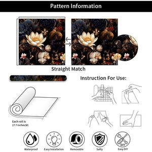 Carta da Parati Nera con Piante Succulente e Fiori Bianchi/Rossi, Facile da Applicare, Stile Vintage per Decorazione Casa - Product Image 5