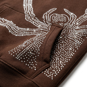 Sweat à capuche classique gothique marron avec strass, cordon de serrage, poche avant, en mélange de coton doux pour hommes - Product Image 4