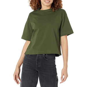 T-shirts décontractés unis à col rond en coton et polyester pour femmes, manches courtes, coupe courte, vente en gros - Product Image 1