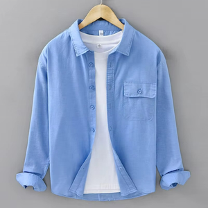Chemise Homme en Coton et Lin à Manches Longues, Style Vintage, Boutonnage Simple, Tissée, Simple et Polyvalente, Quotidienne, Décontractée, Printemps, Respirante - Product Image 1