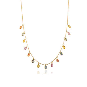 Impresionante Collar de Cadena con Dijes de Zafiro Multicolor de Formas Delicadas en Oro Amarillo Real K18 para Mujer, Joyería Minimalista para Pedidos al por Mayor - Product Image 1