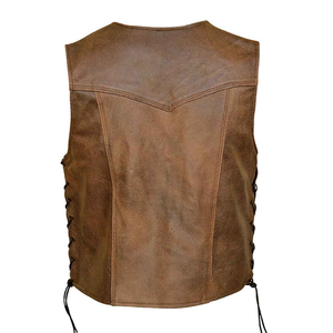 Veste de motard classique en cuir marron pour homme, en cuir de vachette robuste, sans manches, pour la conduite et les soirées en club - Product Image 2