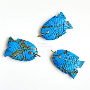 Pendentif poisson en cuivre et turquoise AAA, sculpté à la main, breloque poisson en pierre précieuse, argent 925, fait main, cristal de guérison, pour la fabrication de bijoux - Product Image 5