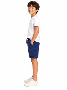 Pantalones cortos tipo cargo azul marino para niños, pantalones cortos informales de verano con cordón en la cintura elástica, pantalones cortos utilitarios con múltiples bolsillos, ropa cómoda para el día a día - Product Image 4