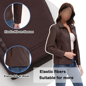 Veste en cuir pour femmes, style décontracté, col rabattu, style streetwear, manteau en simili cuir coupe-vent, usage quotidien - Product Image 2