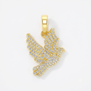 Luxurious Premium 10K <b>Solid</b> <b>Gold</b> Iced Custom Dove Bird Natural Diamond <b>Pendant</b> Necklace Fine Charms Jewelry Gift Cute Unisex - Product Image 1