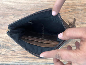 Nouveaux cheveux faits à la main sur cuir de vachette métallique pochette à pompon Western en cuir véritable carte de crédit téléphone fermeture éclair portefeuilles pour femmes - Product Image 6