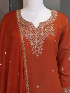 New TENNECY Women's Salwar Kameez <b>Wedding</b> Party Wear Two-Tone Sequences <b>Top</b> Pallazo Dupatta Set All Seasons Quick Dry - Product Image 5