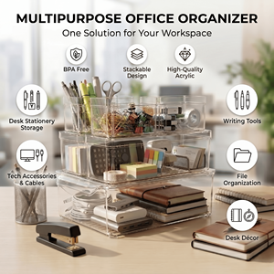 Clear Storage Organizer Set for Office <b>Desks</b>, Meeting Rooms & Workspaces – Modular Stackable Containers - Product Image 4