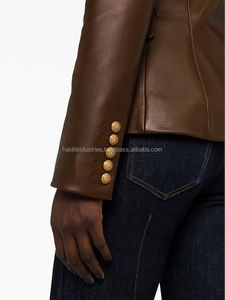 เสื้อเบลเซอร์หนังแกะแท้แบบกระดุมเดียวสำหรับผู้หญิง สีดำ แขนยาว ลายเรียบ สไตล์ชุดทำงาน แบบสูทผู้ชาย - Product Image 6