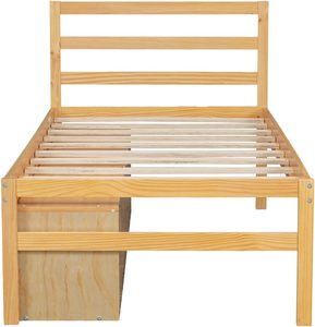 Twin Size Comfortable Wood Platform Bed with Built-in Two Storage Drawers Removable <b>Shelves</b> for Bedroom Living Room or Hotel - Product Image 3