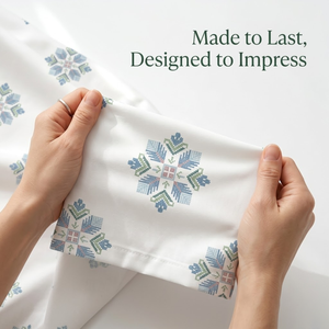 Sábana Super King 120x120* 100% Algodón Puro con Estampado de Motivos Blancos y Acuáticos |   Ropa de Cama de Lujo Suave y Transpirable con 2 Fundas de Almohada. - Product Image 5