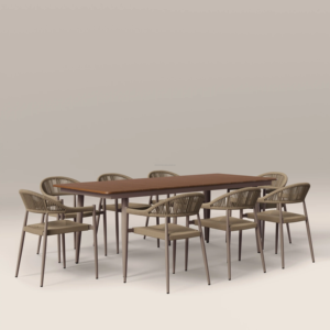 Ensemble de salle à manger moderne minimaliste avec table rectangulaire et huit chaises à dossier solide pour l'ameublement de la maison - Product Image 1