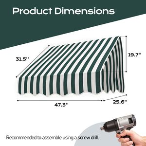 Tenda da Sole Estensibile 4FT a Strisce Verdi e Bianche per Esterni, Protezione UV, Antivento, per Finestre e Porte, Ombreggiante per Terrazze - Product Image 5