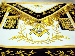 High Quality Eco-Friendly Customized Hand Made Embroidered Masonic <b>Apron</b> Gold Fringe Symbolic Design <b>White</b> Black Velvet - Product Image 3