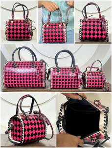 New Arrival Tooled Checkered Leather Small Speedy Duffel Bag Lightweight Travel Carryall Crossbody Weekender Gym Bag for Unisex - Product Image 3