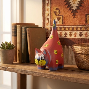 Figura de gato hecha a mano en madera de Albizia roja, pintada a mano, estatua de animal de madera, decoración rústica para el hogar, adorno de jardín, regalo. - Product Image 3