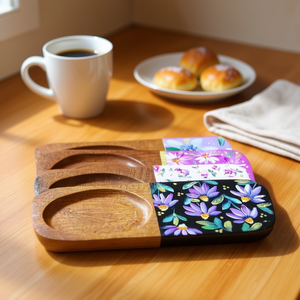 Plateau de service décoratif en bois imprimé pour le thé, le café, les collations, le petit-déjeuner dans la cuisine - Product Image 3