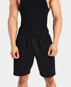 Shorts Bermuda Homme en Coton Noir Uni, Taille Élastique, Tissu Tricoté Respirant, Coupe Mi-Haute, Style Décontracté, Prix Abordable - Product Image 1