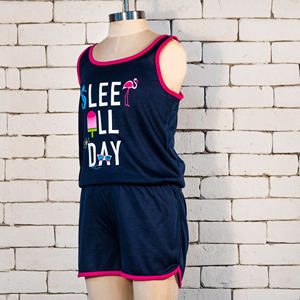 Combinaison de nuit noire pour filles, pyjama une pièce d'été, bordure rose, confortable, légère, respirante, polyester, pour tout-petits - Product Image 5