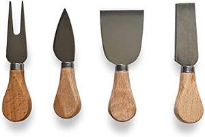 Juego de 4 cuchillos para queso al por mayor con mango de roble, espátula y tenedor de acero inoxidable para tabla de quesos y accesorios para fiestas - Product Image 6