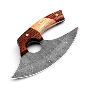 Couteau à pizza industriel personnalisé en acier Damas forgé, outil de cuisine personnalisé avec manche en bois pour découper la viande - Product Image 1