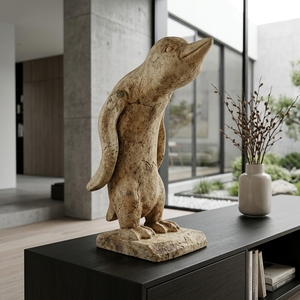 Pinguin Handcrafted Wooden Penguin Sculpture <b>Rustic</b> Animal Tabletop Decorative Artwork Home Decor Display Accent Natural <b>Wood</b> - Product Image 3