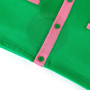 Suéter de Mujer con Cuello en V, Color Verde y Rosa, de la Hermandad AKA, de Manga Larga, de Algodón y Felpa, Tejido, con Logotipo Bordado, para Uso Escolar - Product Image 6