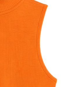 Débardeur côtelé orange personnalisé pour femme, col montant, sans manches, décontracté, mode estivale, doux et extensible, fabrication sur mesure - Product Image 6