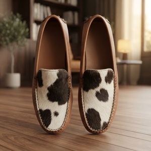 Genuine <b>Leather</b> Cow Print Loafers Round Toe <b>Slip</b>-<b>On</b> Comfortable All Seasons Rubber Outsole EVA Midsole - Product Image 5