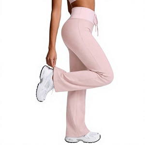 Pantalones de yoga para mujer, pantalones informales de pierna recta con cordón en la cintura media, pantalones elásticos con bloques de color para fitness - Product Image 3