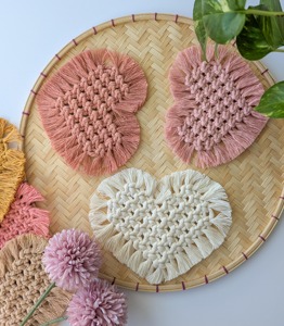 Stylish Heart Shape Macrame Coasters Handmade Table <b>Mats</b> Perfect for Beverage Serving And Romantic Table Decor From India - Product Image 6