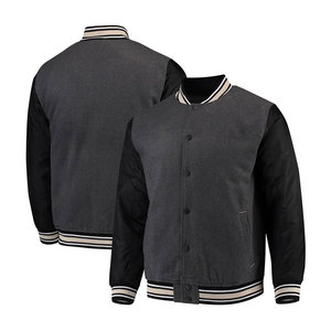 Men Casual Streetwear Baseball Varsity <b>Jacket</b> Solid Color Crew Neck Collar Button Closure Regular Fit Long Sleeve Varsity <b>jacket</b> - Product Image 1