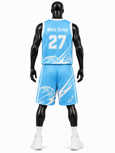 Ensemble de maillot de basket-ball pour femme White Stitch, bleu clair, 27, impression par transfert thermique, col rond, sans manches, respirant, spandex/nylon - Product Image 6