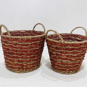 Panier de rangement bohème en jonc de mer, corbeille tressée à la main avec poignées pour vêtements, linge, chambre et décoration intérieure - Product Image 1