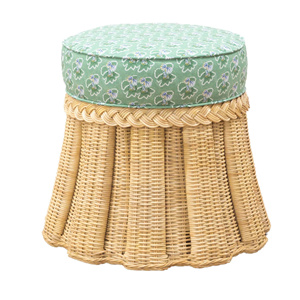 Otomana Redonda de Ratán de Lujo con Cojín Tapizado Estampado, Taburete de Mimbre Natural Tejido a Mano, Mueble Decorativo Elegante - Product Image 2