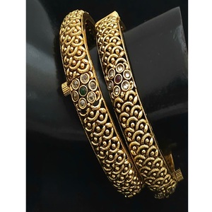 STUNNING SPARKLES Flawless Premium Quality Gold Plated Zircon Stone Two Set Openable Fashion Bangles for Women Wedding Wear - Product Image 1