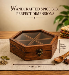 Boîte à épices en bois faite à la main avec couvercle en verre, organisateur d'épices Masala Dabba à 6 compartiments - Product Image 4