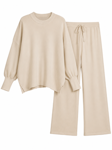 Conjunto de 2 piezas para mujer, estilo vintage, silueta holgada, sudadera con cordón ajustable y pantalón de pierna ancha para otoño - Product Image 2